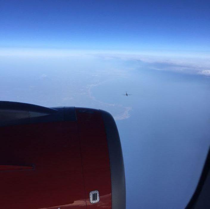 Somewhere over europe. Another plane flying below us, I thinks is a military C-130 Hercules