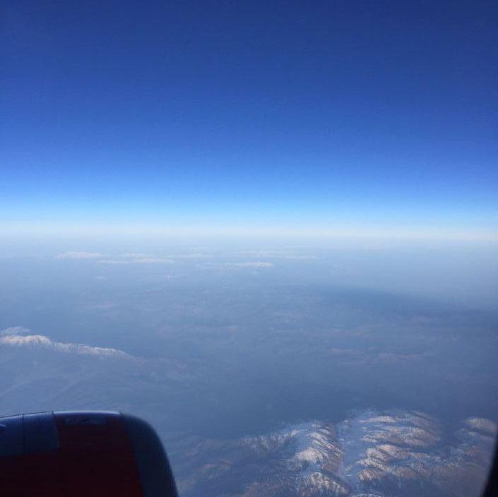 This is over Turkey, you can see the moon and snow on the mountains.