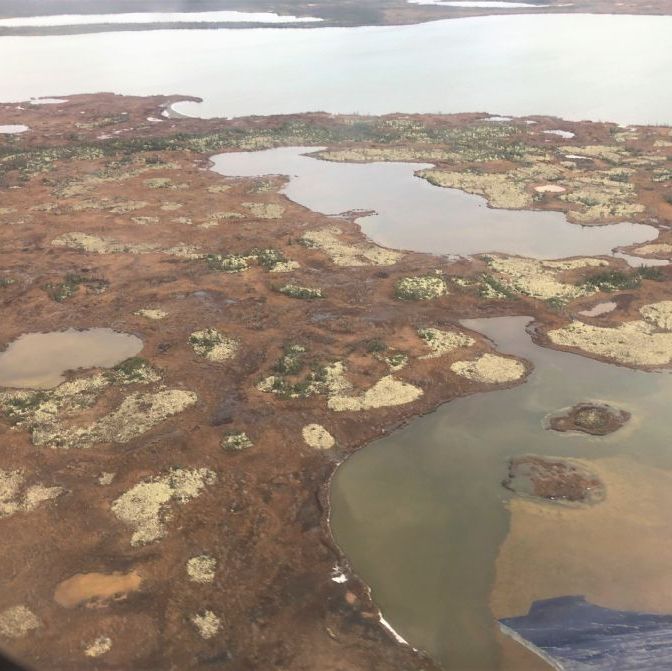 Just before landing in Churchill, Tundra and lakes.